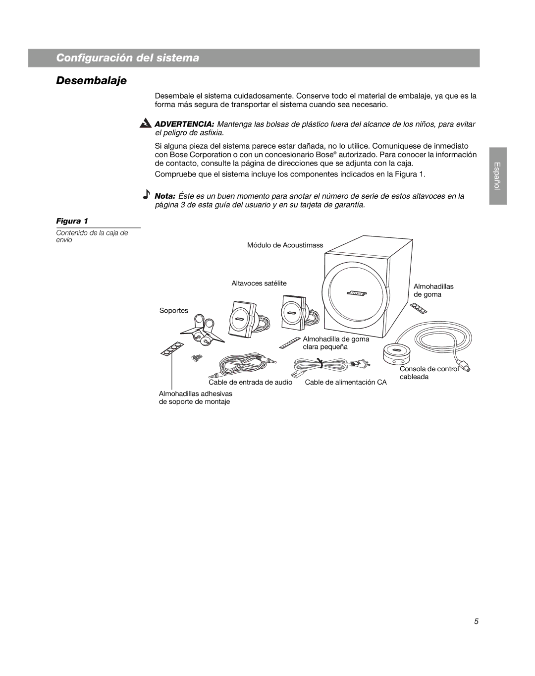 Bose Companion 3 manual Configuración del sistema, Desembalaje 