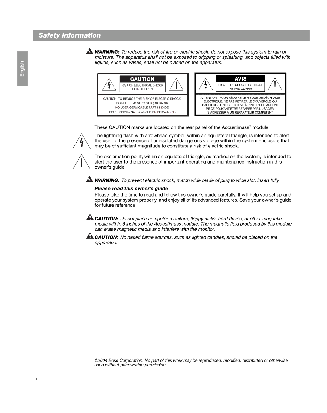 Bose Companion 3 manual Safety Information, Please read this owner’s guide 