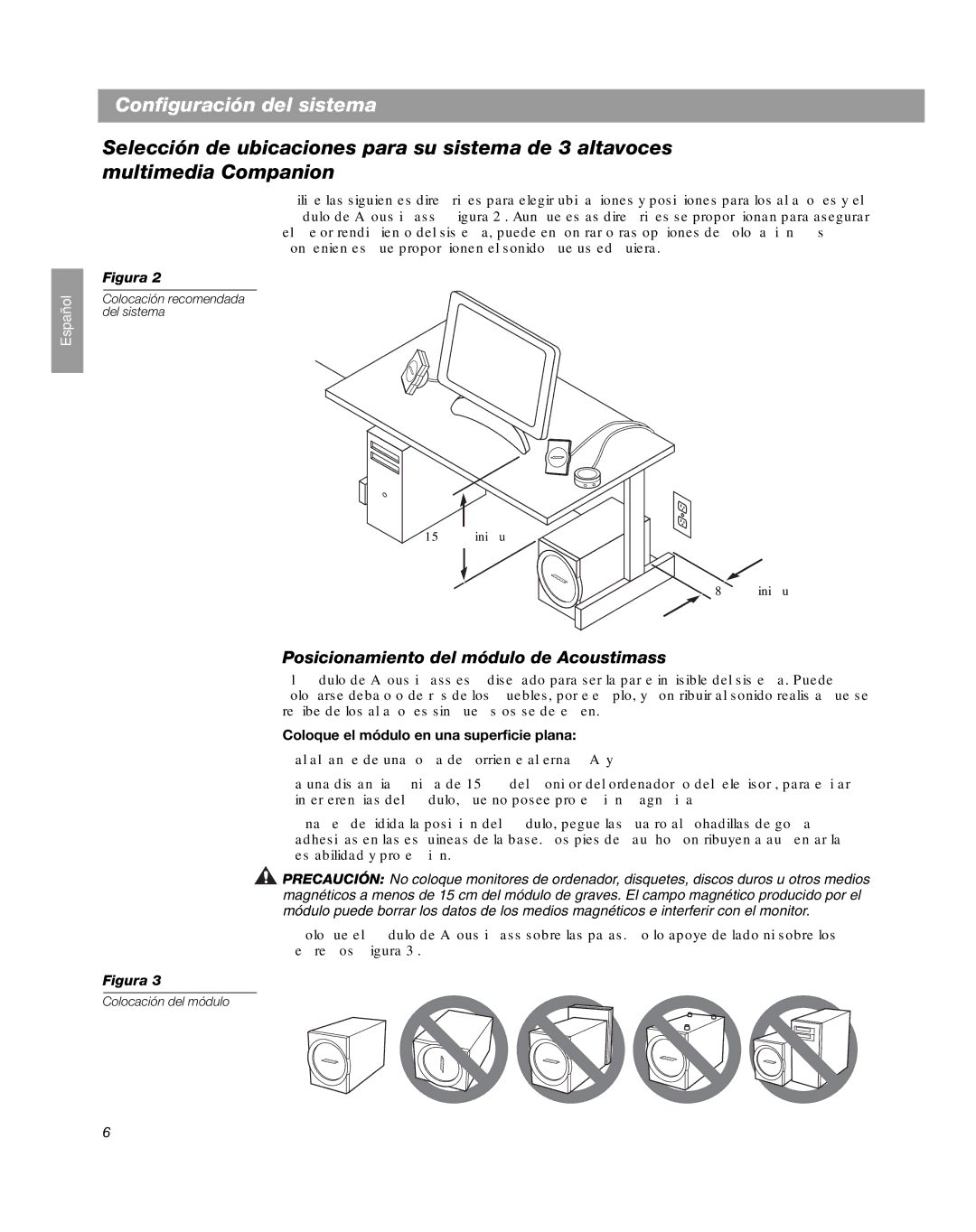 Bose Companion 3 manual Posicionamiento del módulo de Acoustimass, Coloque el módulo en una superficie plana 