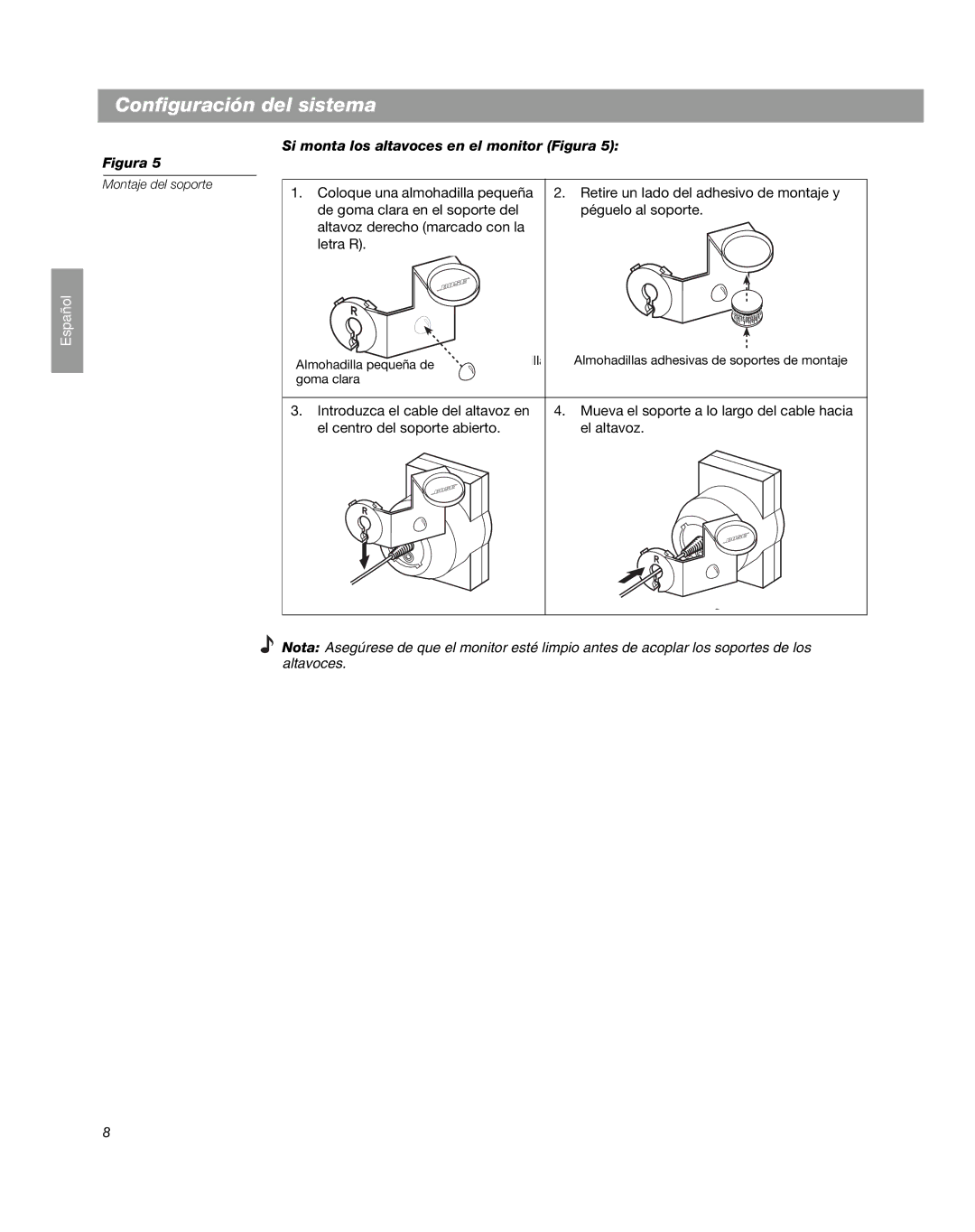 Bose Companion 3 manual Si monta los altavoces en el monitor Figura 