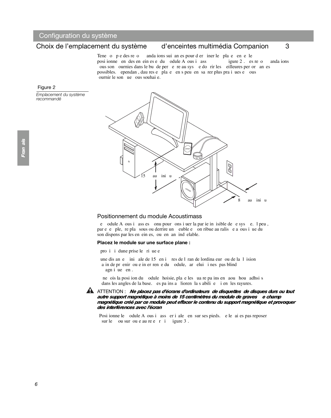 Bose Companion 3 manual Positionnement du module Acoustimass, Placez le module sur une surface plane 