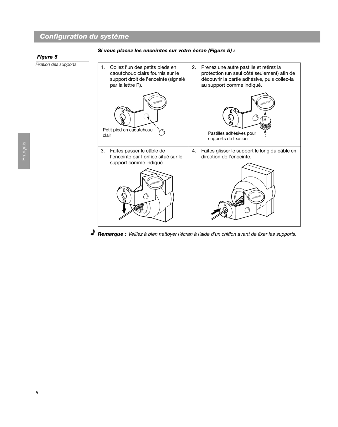 Bose Companion 3 manual Si vous placez les enceintes sur votre écran Figure 