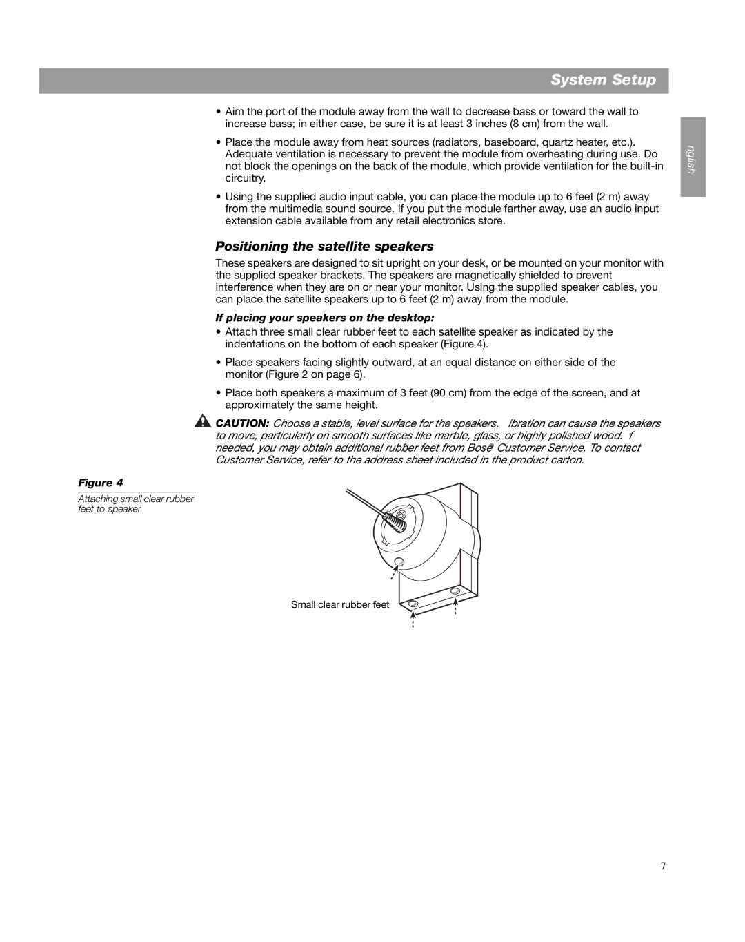 Bose Companion 3 manual Positioning the satellite speakers, If placing your speakers on the desktop 