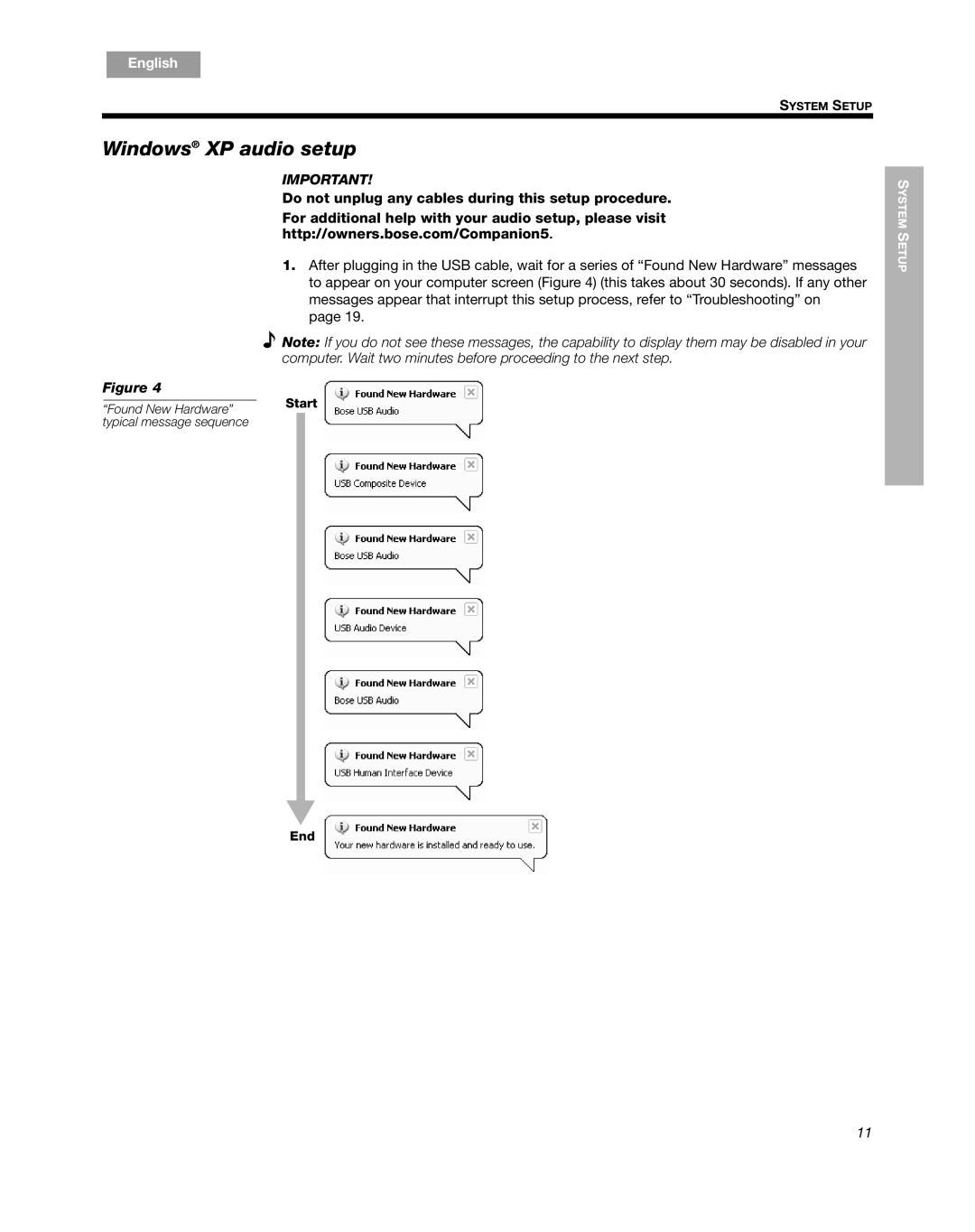 Bose Companion 5 manual Windows XP audio setup 