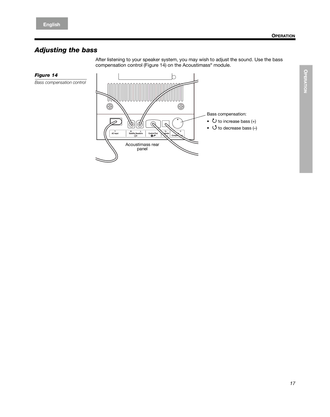 Bose Companion 5 manual Adjusting the bass 