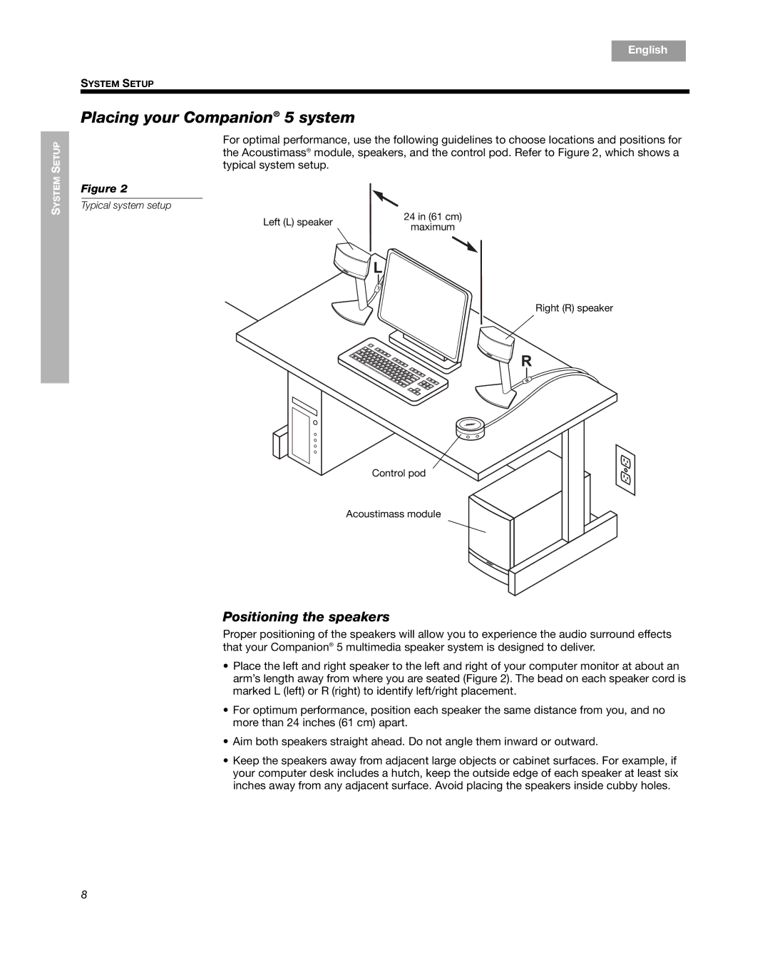 Bose manual Placing your Companion 5 system, Positioning the speakers 