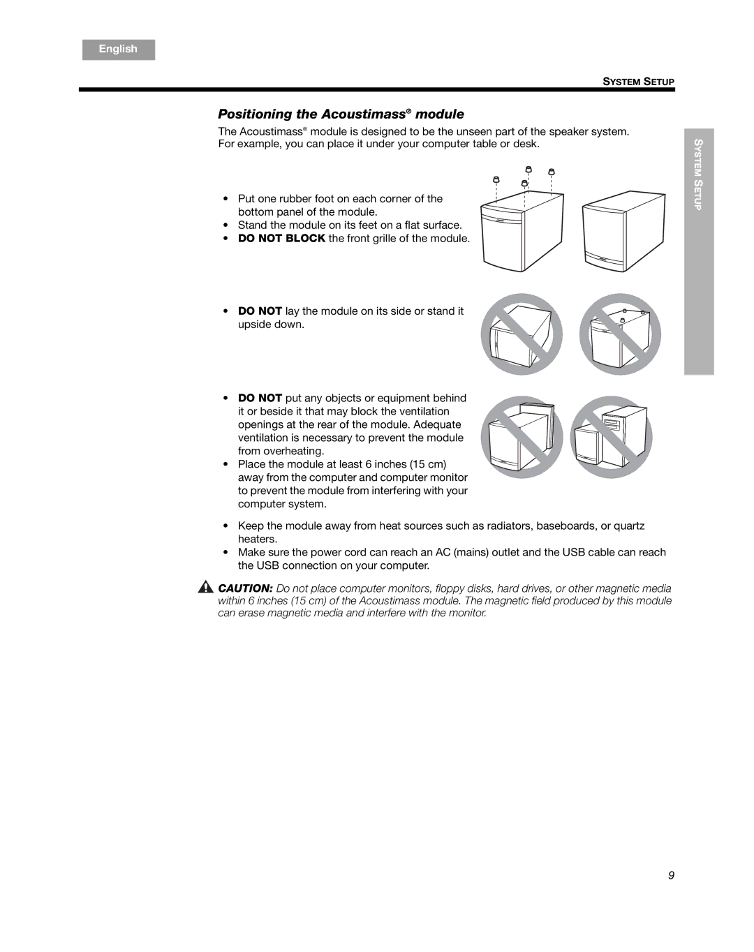 Bose Companion 5 manual Positioning the Acoustimass module 