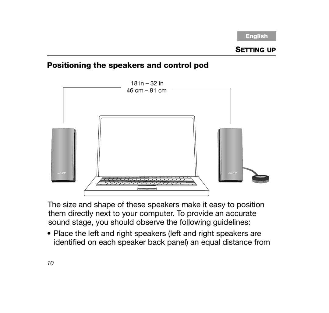 Bose Companion (R) 20, 329509-1300 manual Positioning the speakers and control pod 