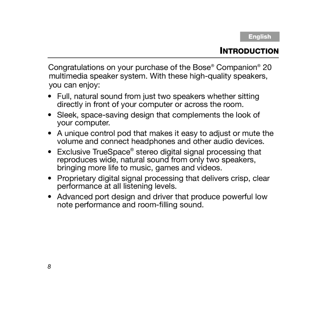 Bose Companion (R) 20, 329509-1300 manual Introduction 