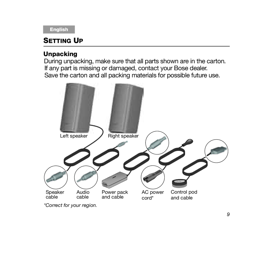 Bose 329509-1300, Companion (R) 20 manual Unpacking 