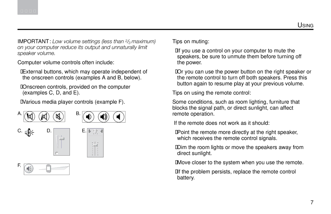 Bose Computer Musicmonitor (Silver), Computer Musicmonitor (Black) manual Tips on muting 