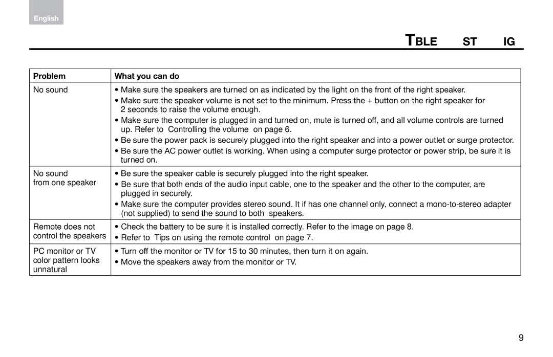 Bose Computer Musicmonitor (Silver), Computer Musicmonitor (Black) manual Troubleshooting 