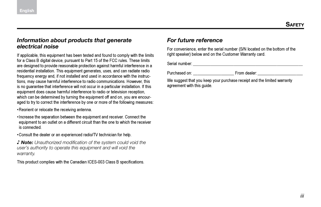 Bose Computer Musicmonitor (Silver) manual Information about products that generate ­electrical noise 