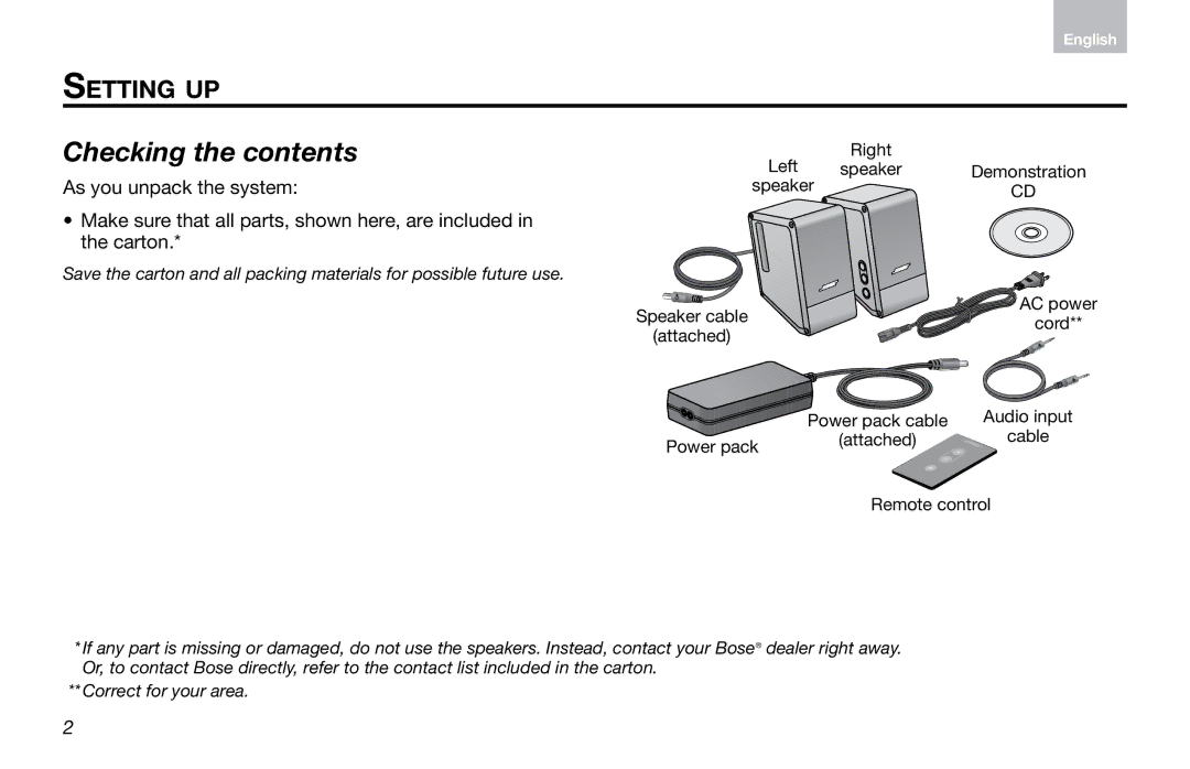 Bose Computer Musicmonitor (Black), Computer Musicmonitor (Silver) manual Checking the contents 