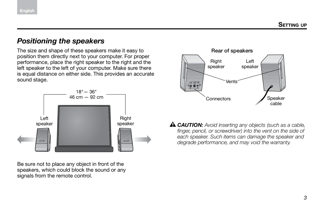 Bose Computer Musicmonitor (Silver), Computer Musicmonitor (Black) manual Positioning the speakers 