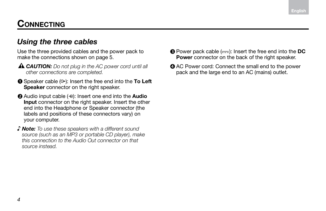 Bose Computer Musicmonitor (Black), Computer Musicmonitor (Silver) manual Using the three cables 