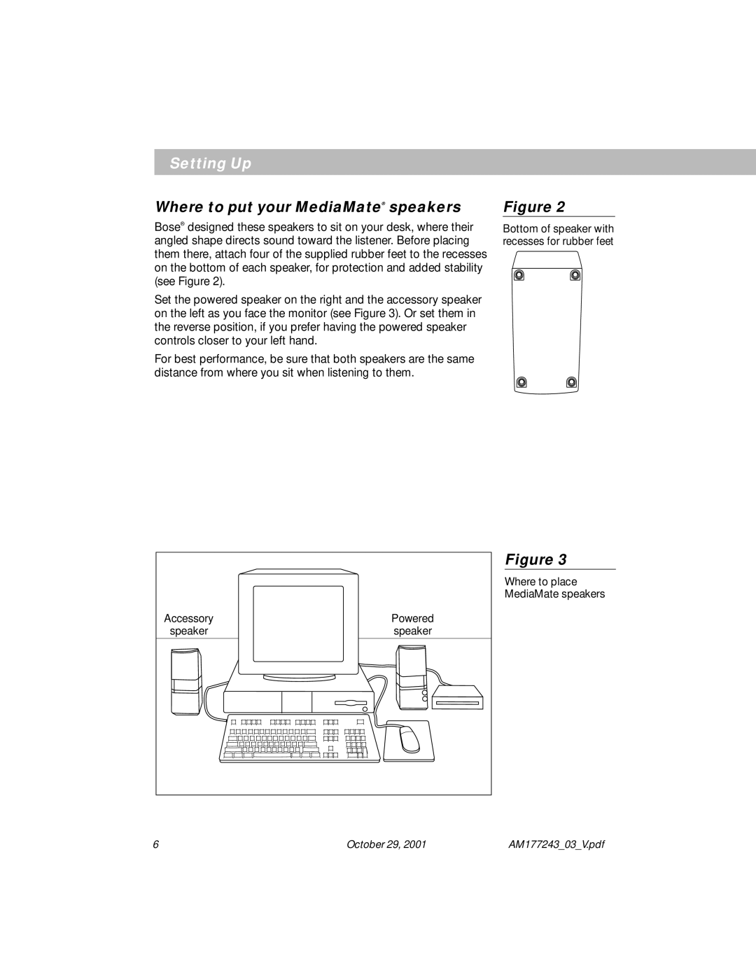 Bose Computer Speakers manual Setting Up, Where to put your MediaMate speakers 