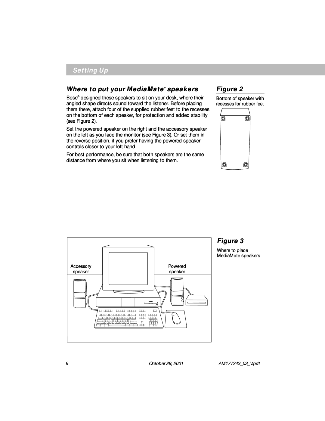 Bose Computer Speakers manual Setting Up, Where to put your MediaMate speakers 