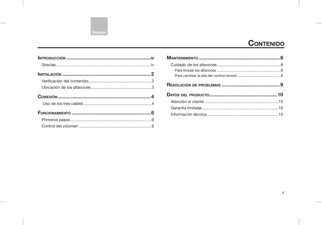 Bose Desktop Speaker manual Contenido, Nstalación 