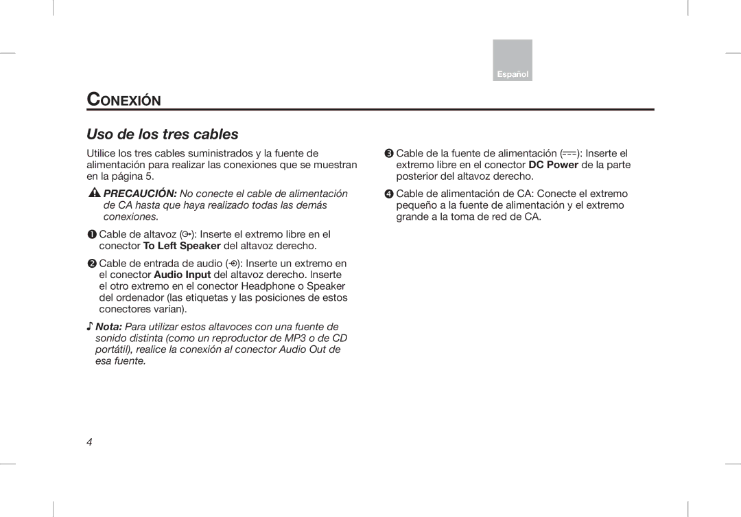 Bose Desktop Speaker manual Uso de los tres cables, Conexión 