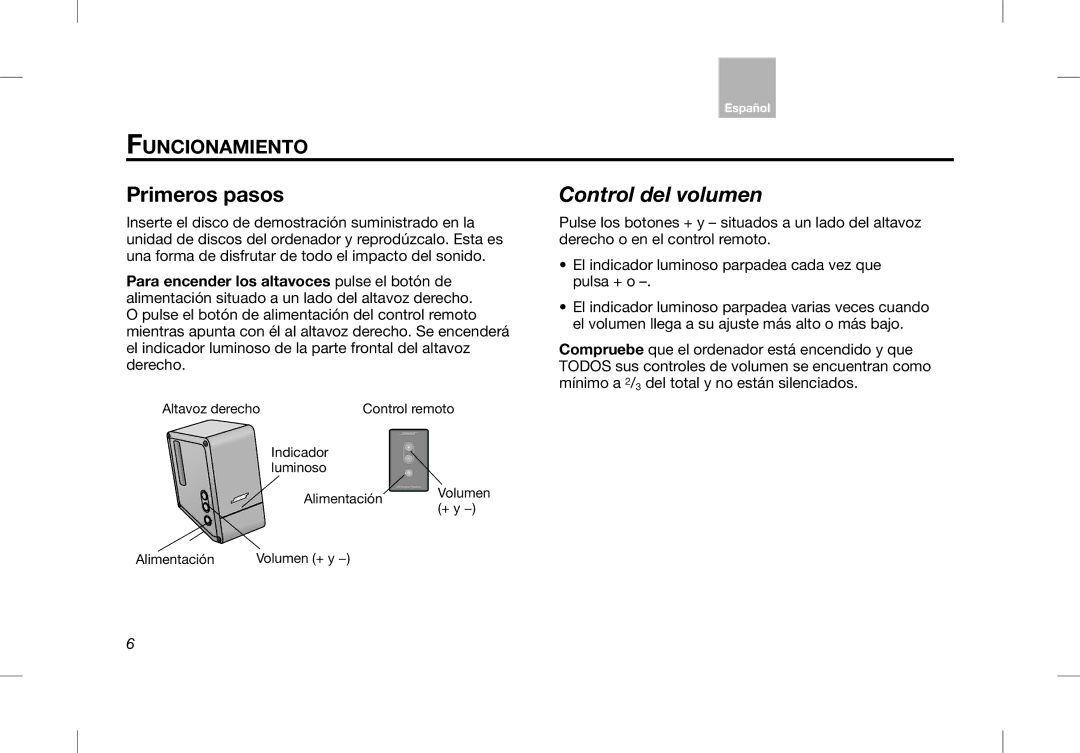 Bose Desktop Speaker manual Control del volumen, Funcionamiento 