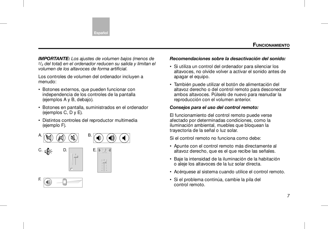 Bose Desktop Speaker manual Recomendaciones sobre la desactivación del sonido 