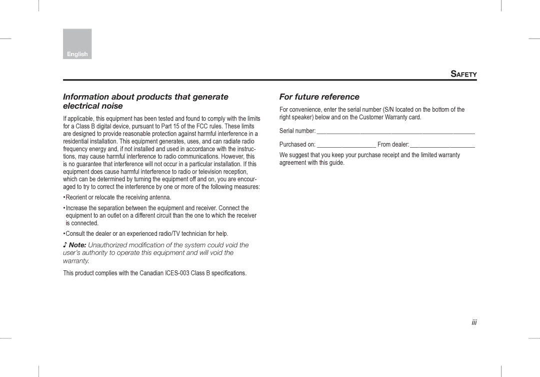 Bose Desktop Speaker manual Information about products that generate ­electrical noise, For future reference 