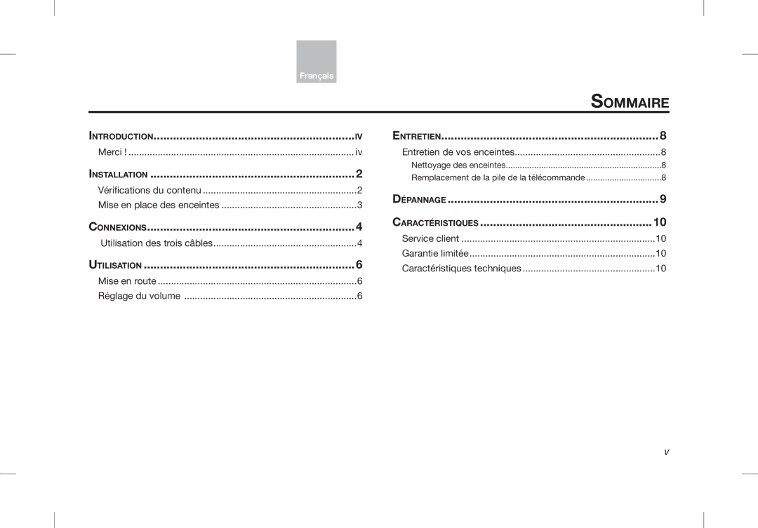 Bose Desktop Speaker manual Sommaire, Nstallation 