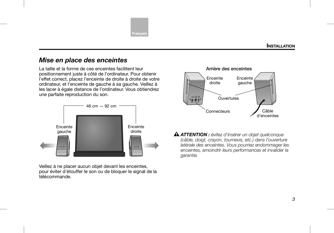 Bose Desktop Speaker manual Mise en place des enceintes 