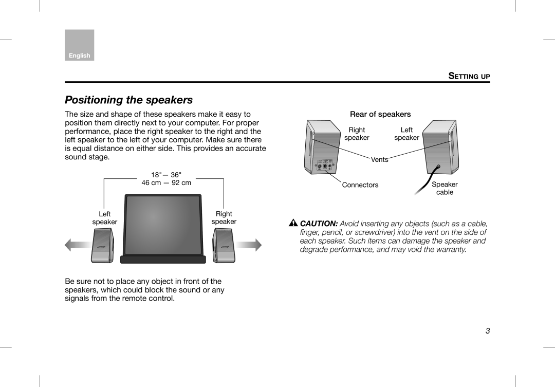 Bose Desktop Speaker manual Positioning the speakers 