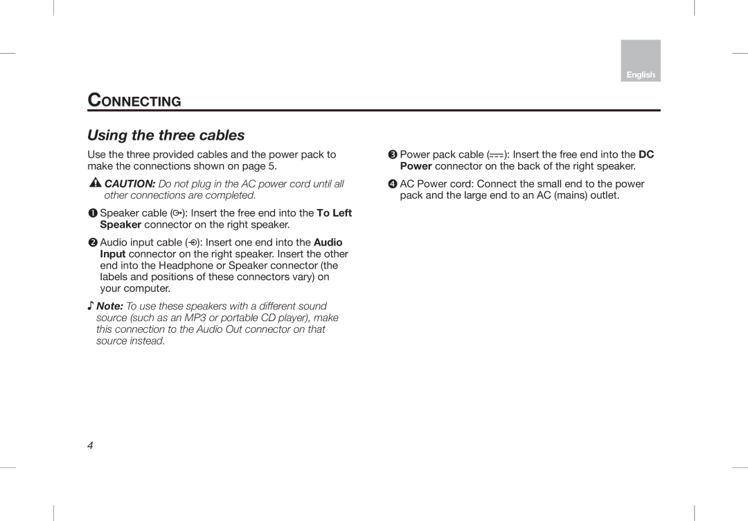 Bose Desktop Speaker manual Using the three cables, Connecting 