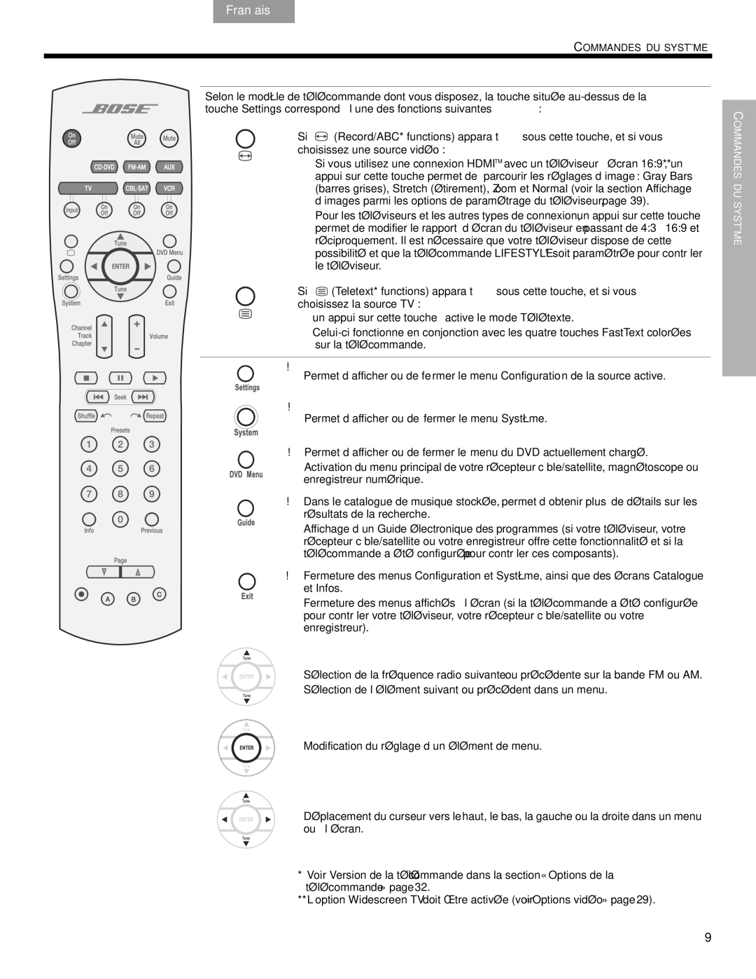 Bose DVD Home Entertainment Systems manual Commandes DU Système 