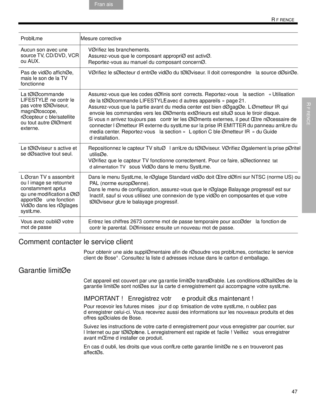 Bose DVD Home Entertainment Systems manual Comment contacter le service client, Garantie limitée, ’installation 