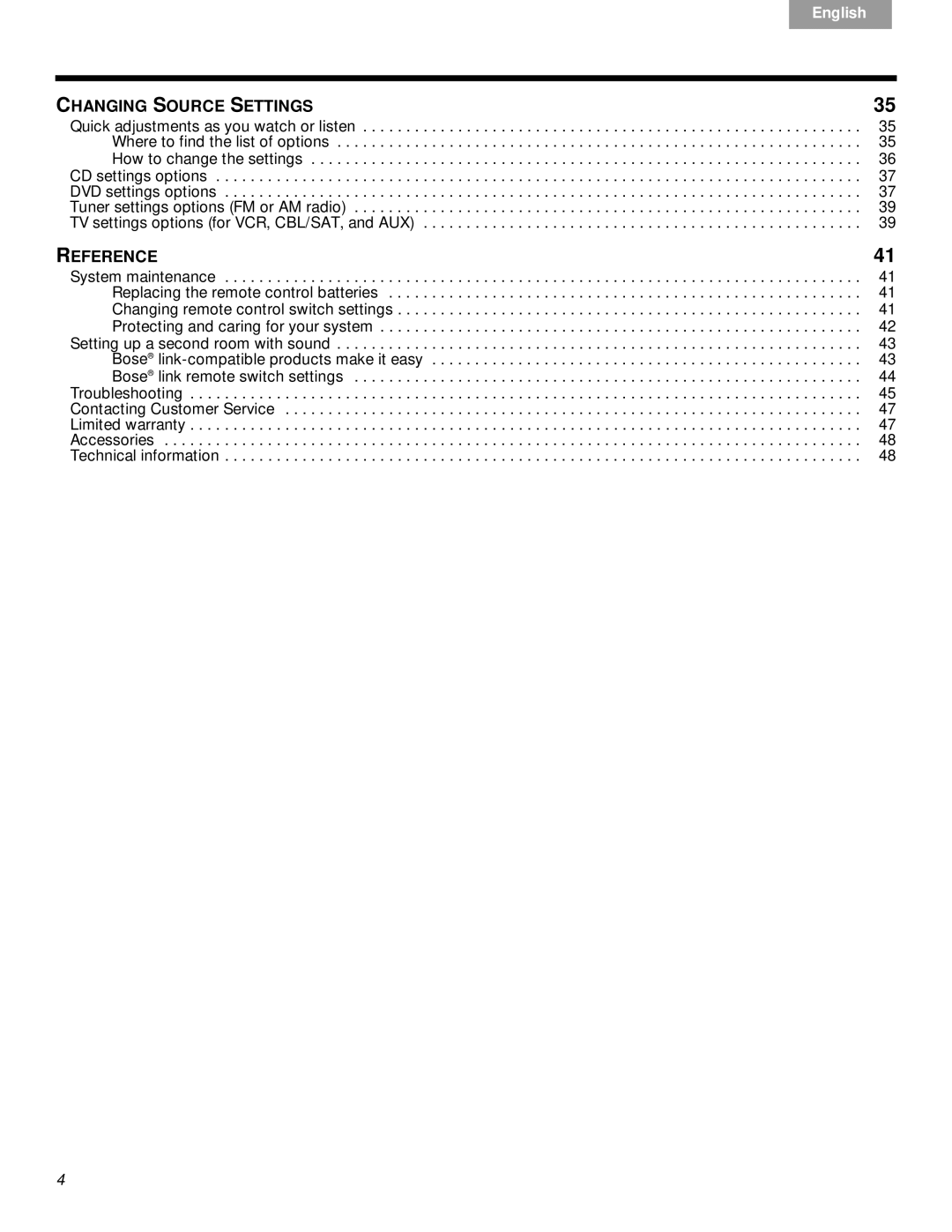 Bose DVD Home Entertainment Systems manual Changing Source Settings 