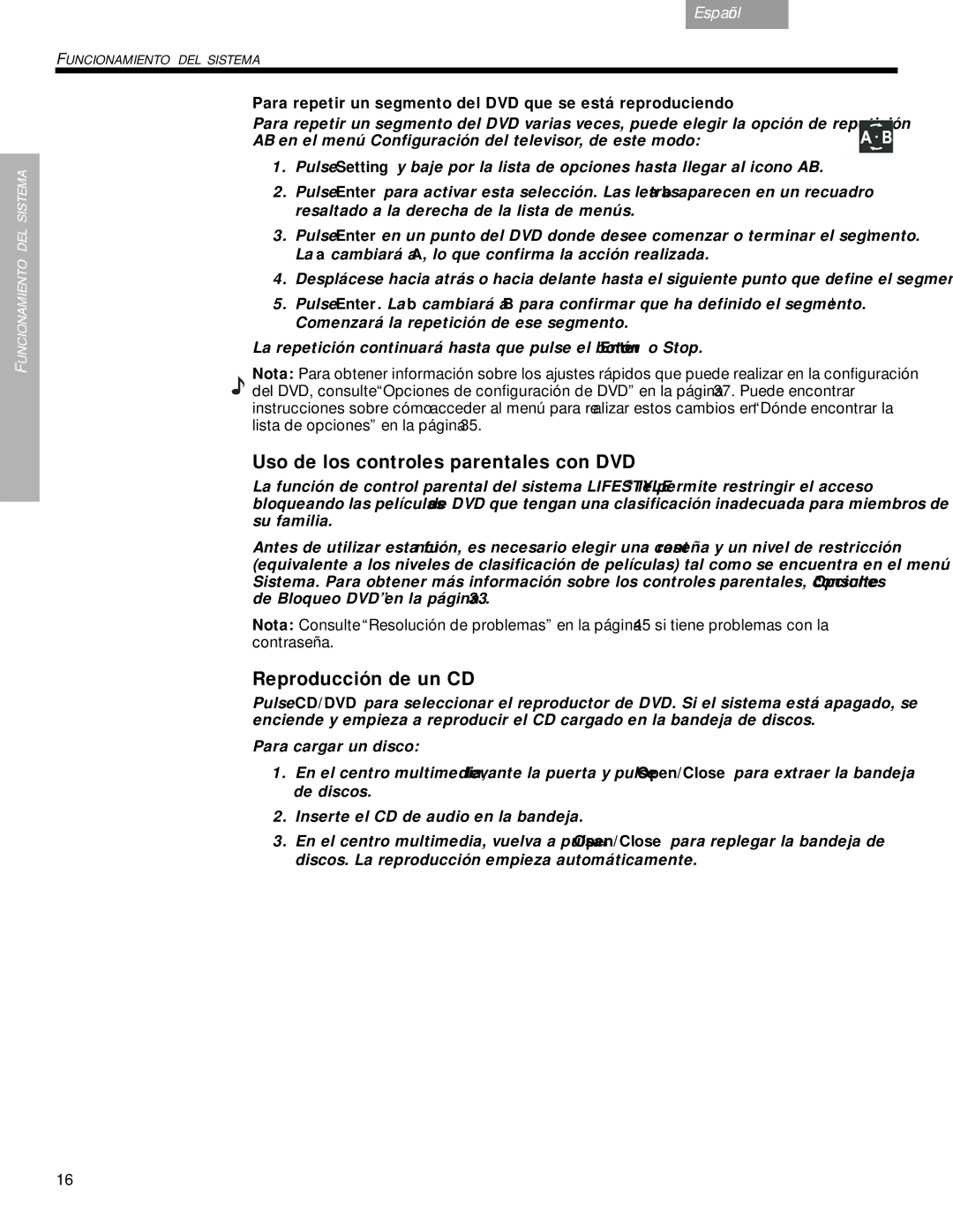 Bose DVD Home Entertainment Systems manual Uso de los controles parentales con DVD, Reproducción de un CD 