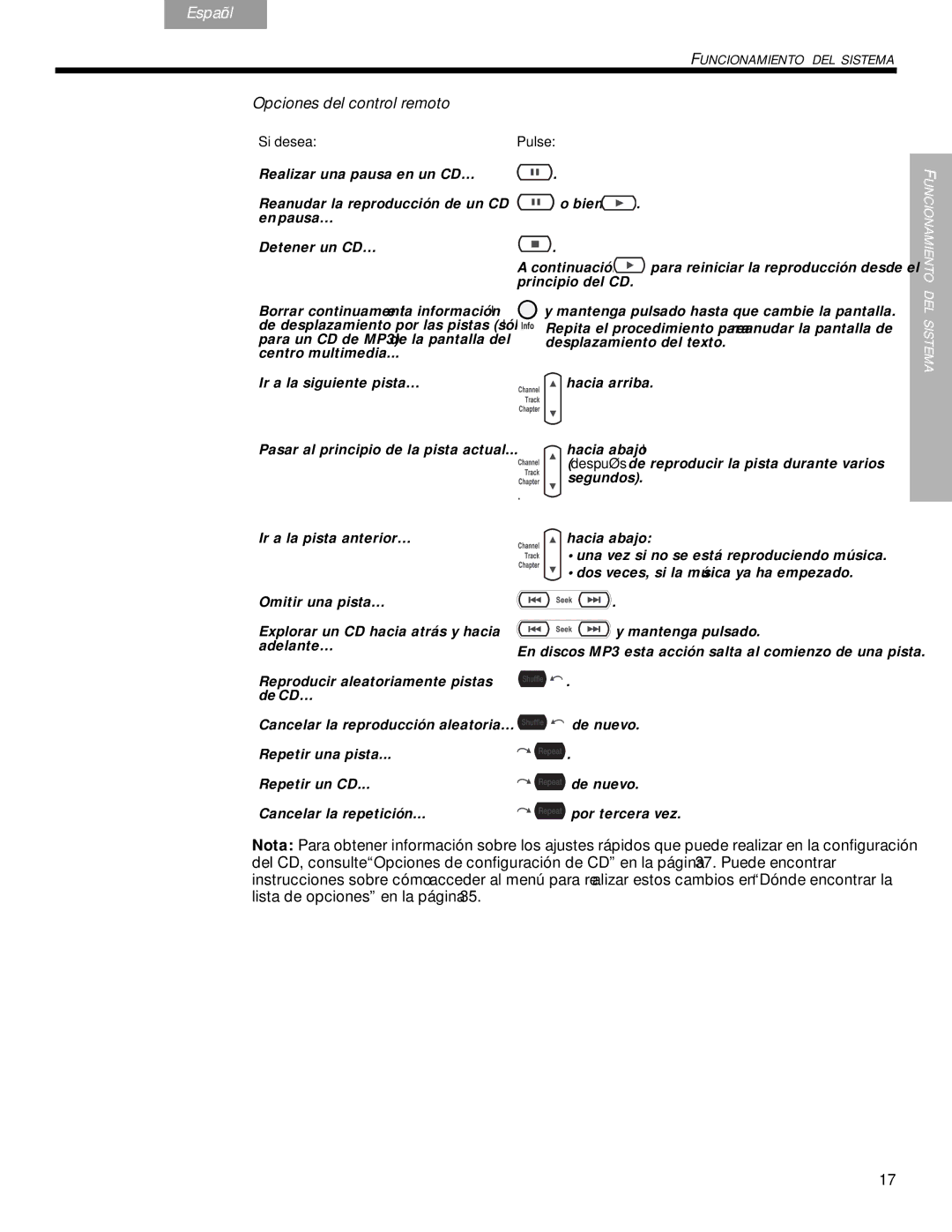 Bose DVD Home Entertainment Systems manual Opciones del control remoto, Si desea 