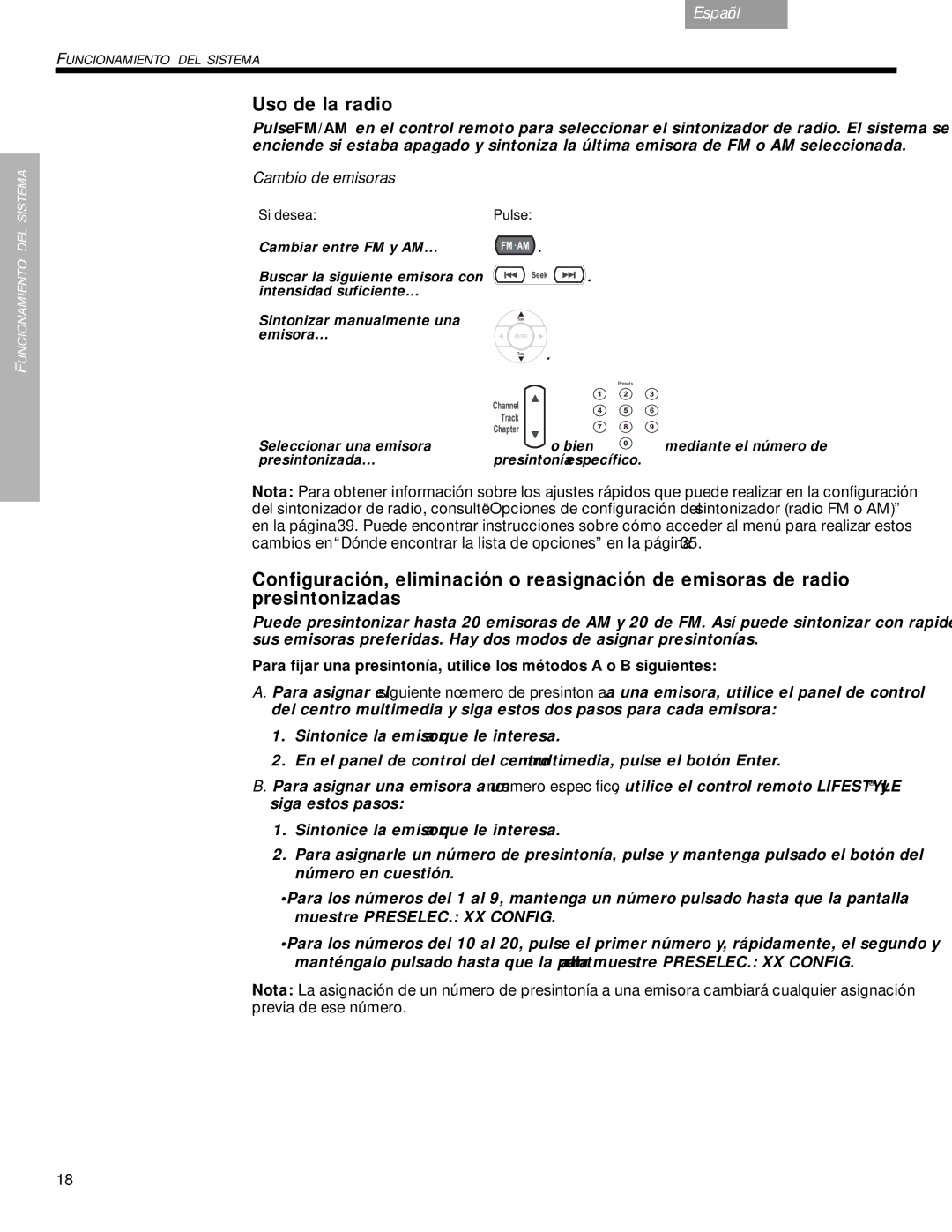 Bose DVD Home Entertainment Systems manual Uso de la radio, Cambio de emisoras 