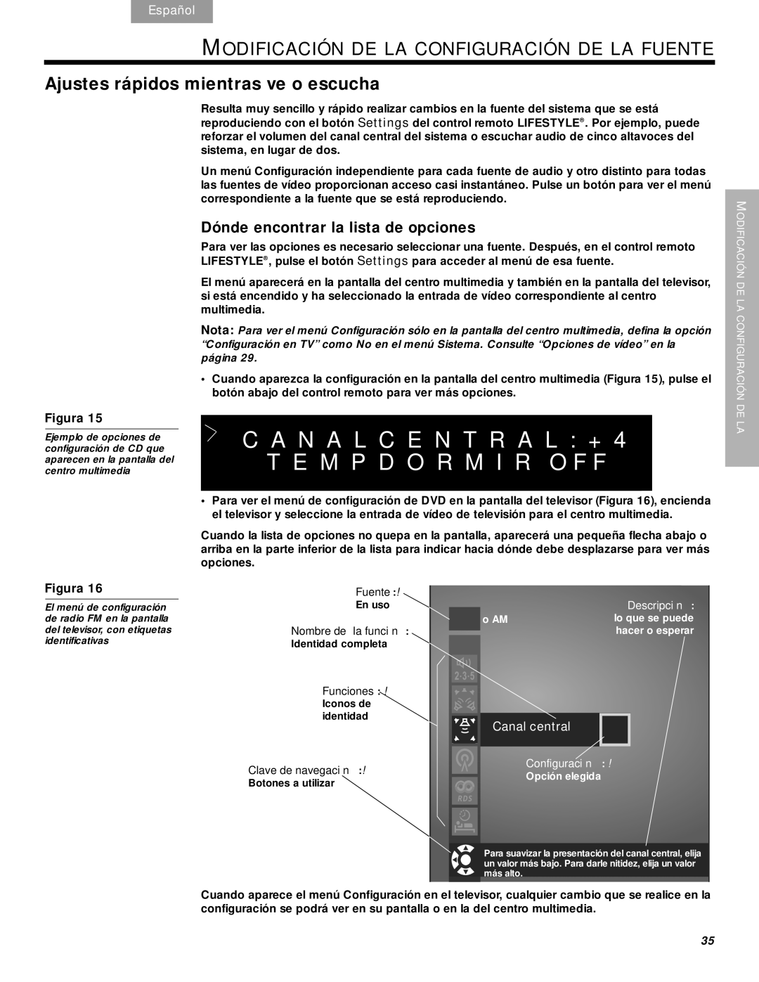 Bose DVD Home Entertainment Systems manual Ajustes rápidos mientras ve o escucha, Dónde encontrar la lista de opciones 