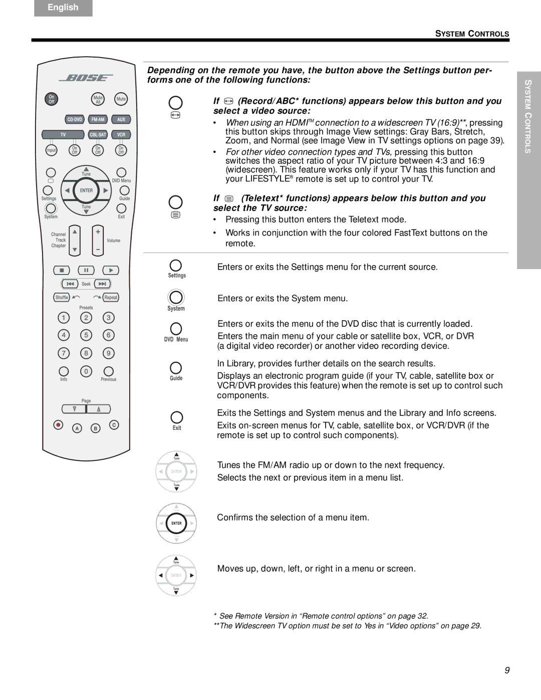 Bose DVD Home Entertainment Systems manual System Controls 