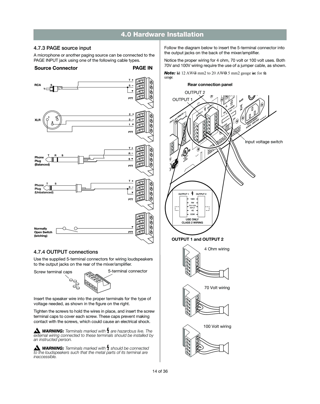 Bose DXA2120 manual Source input, Output connections, Output 1 and Output 