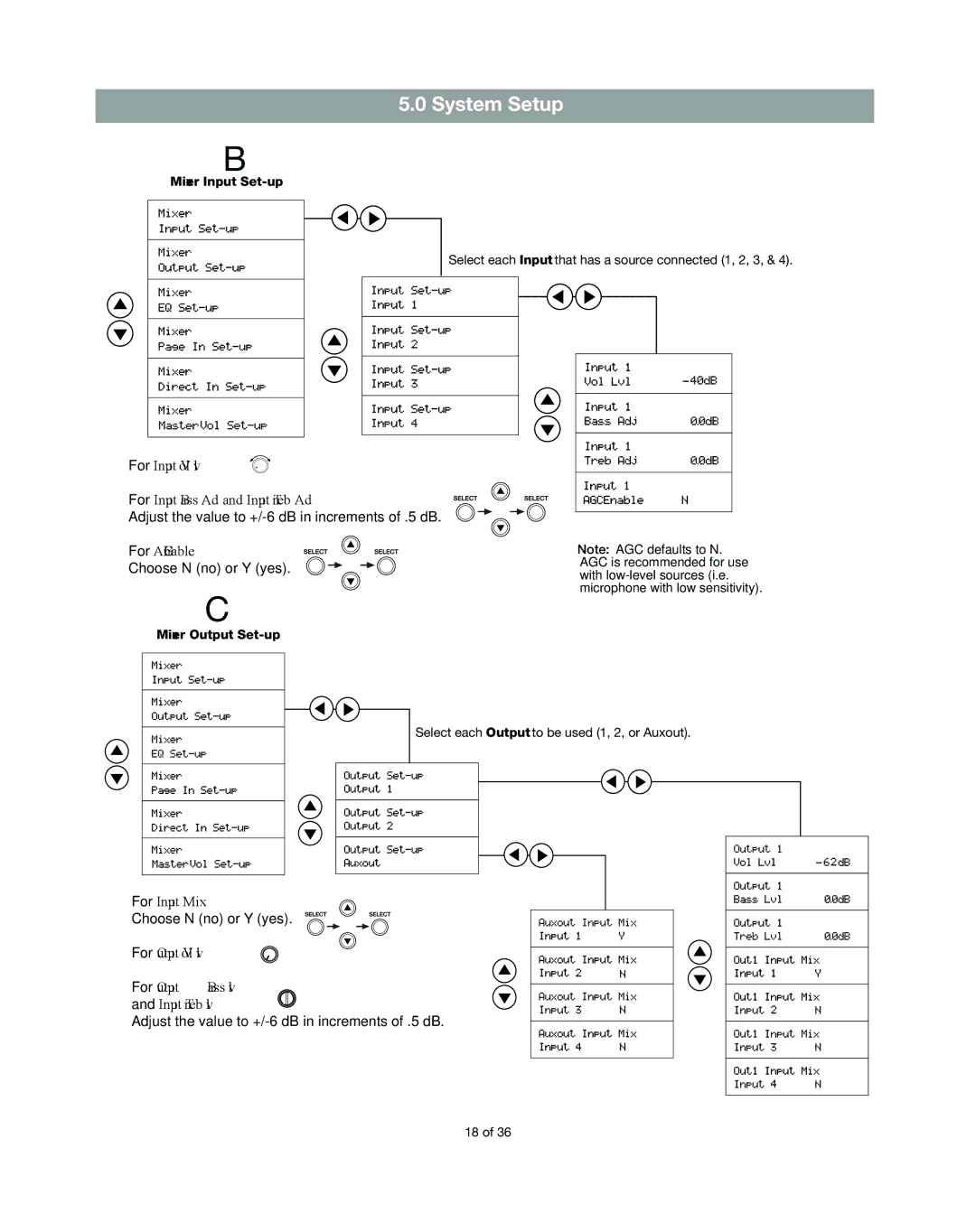 Bose DXA2120 manual Mixer Input Set-up, Mixer Output Set-up 