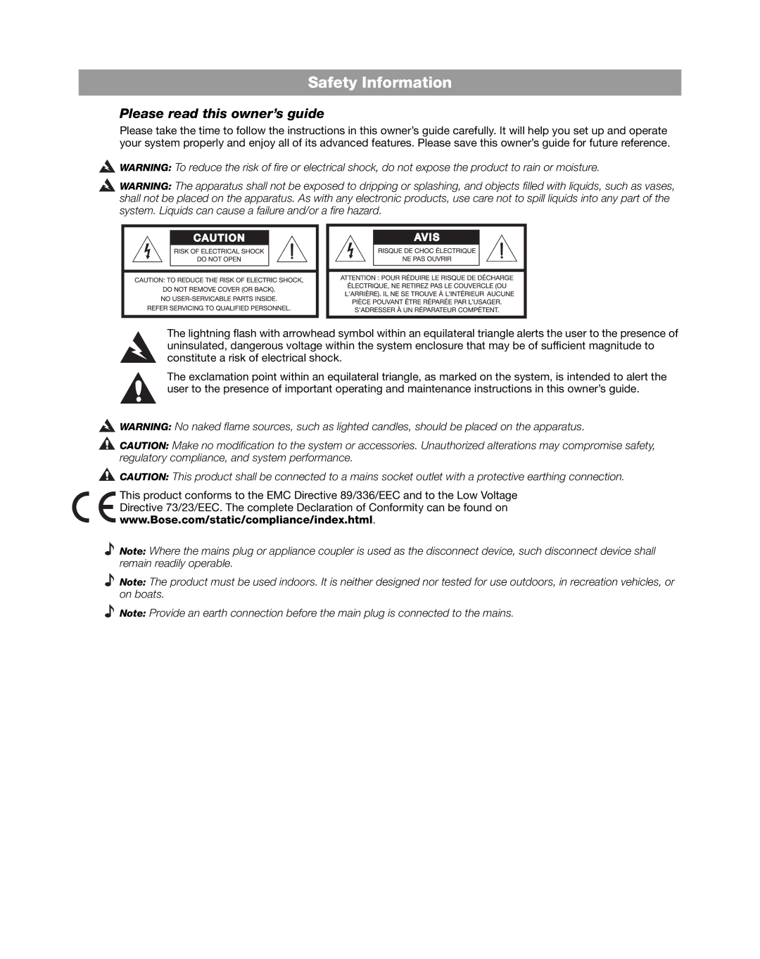 Bose DXA2120 manual Safety Information, Please read this owner’s guide 