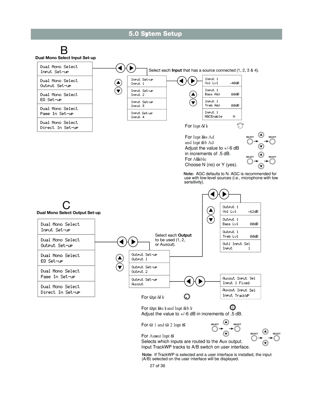 Bose DXA2120 manual Dual Mono Select Input Set-up, Dual Mono Select Output Set-up 