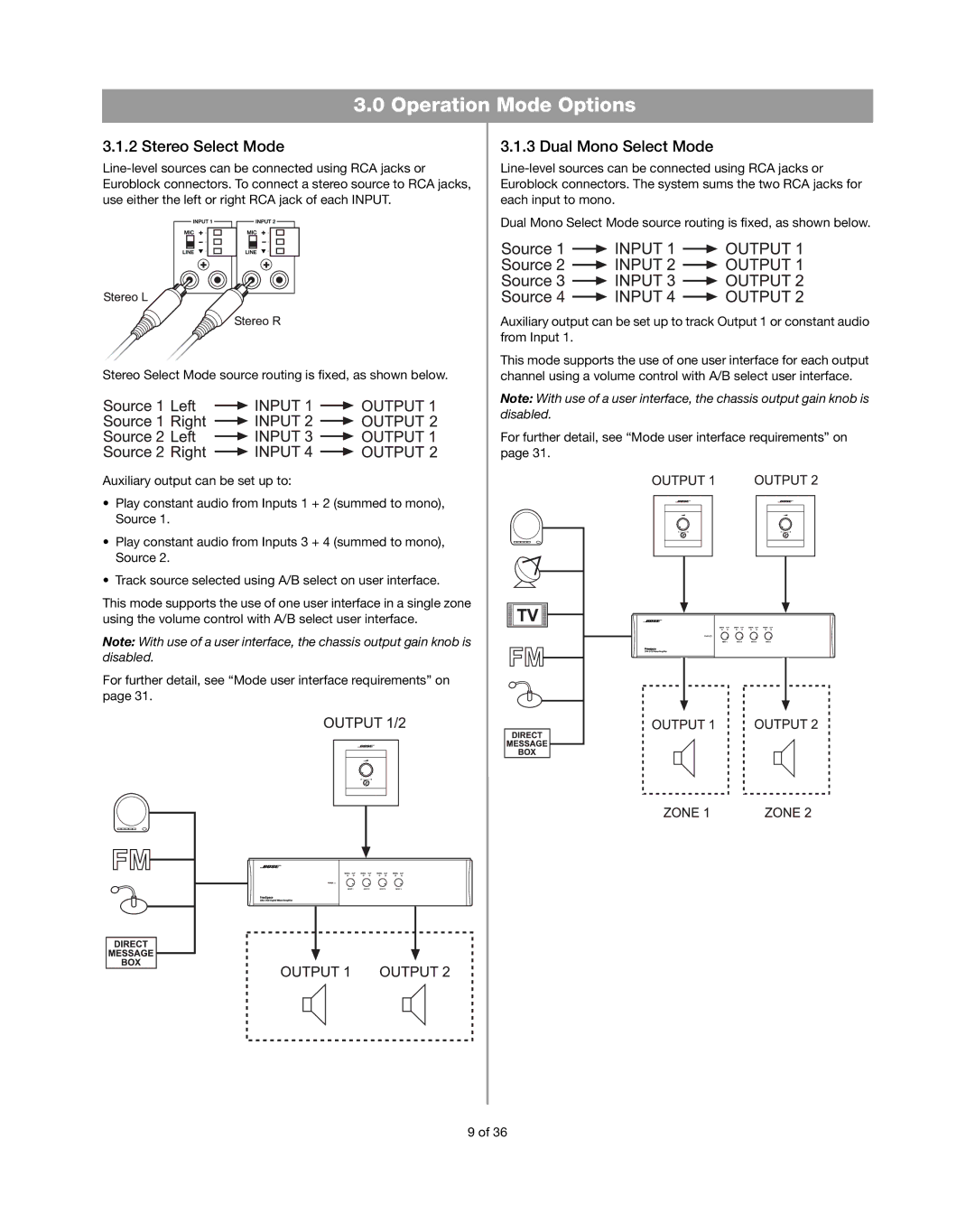 Bose DXA2120 manual Stereo Select Mode, Dual Mono Select Mode 