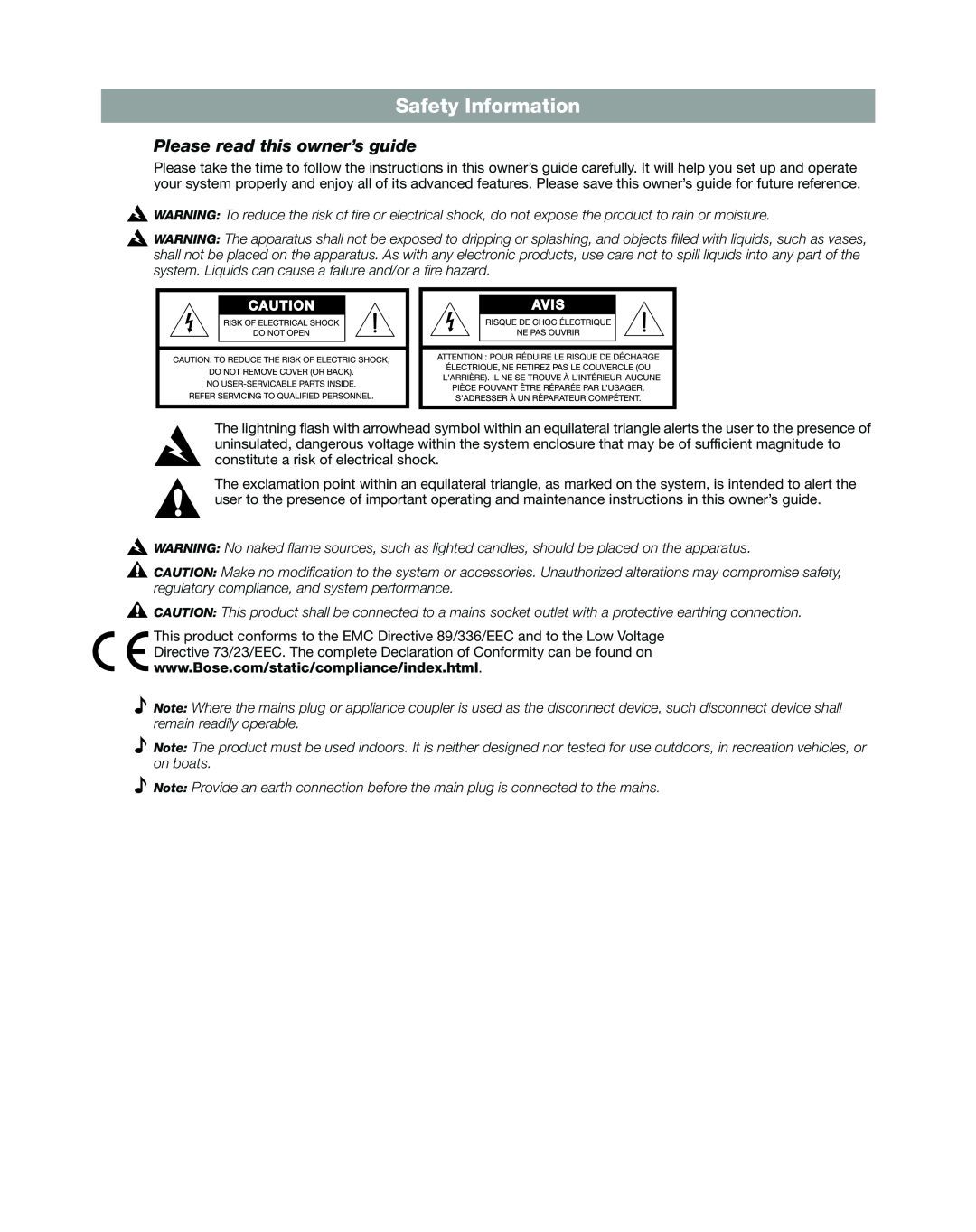 Bose DXA2120 manual Safety Information, Please read this owner’s guide 