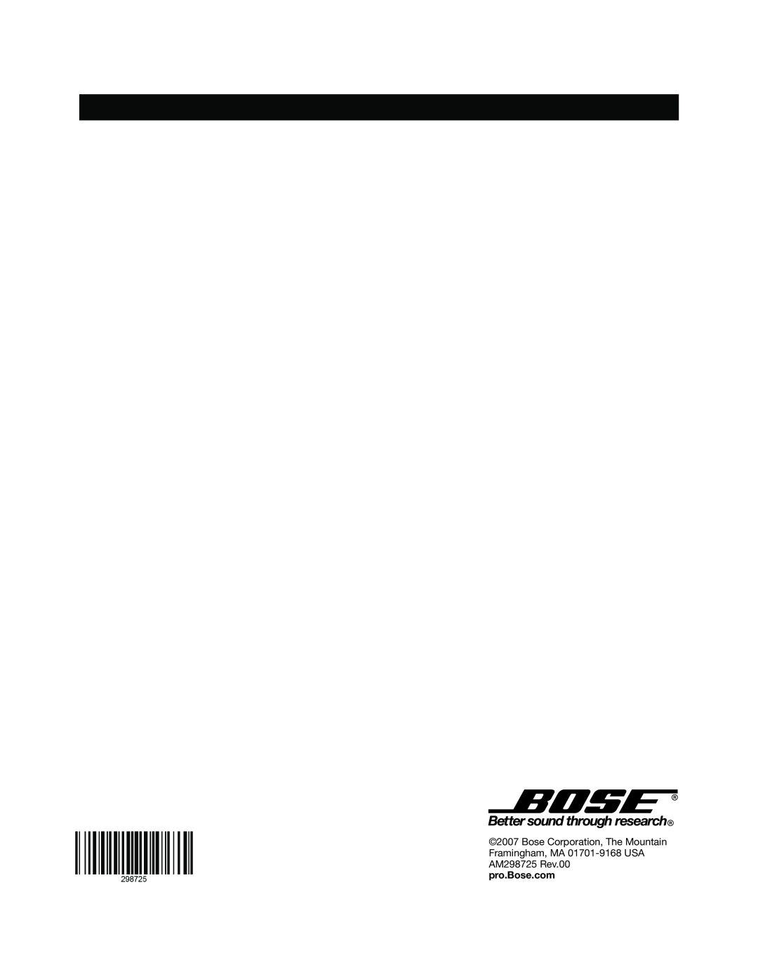 Bose DXA2120 manual Bose Corporation, The Mountain, Framingham, MA 01701-9168USA AM298725 Rev.00 