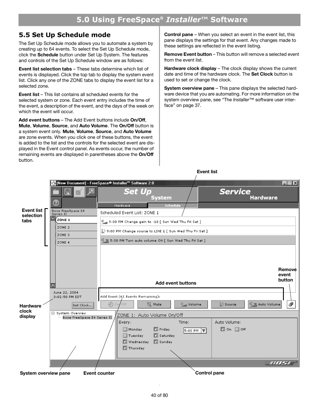 Bose E4 manual Set Up Schedule mode 