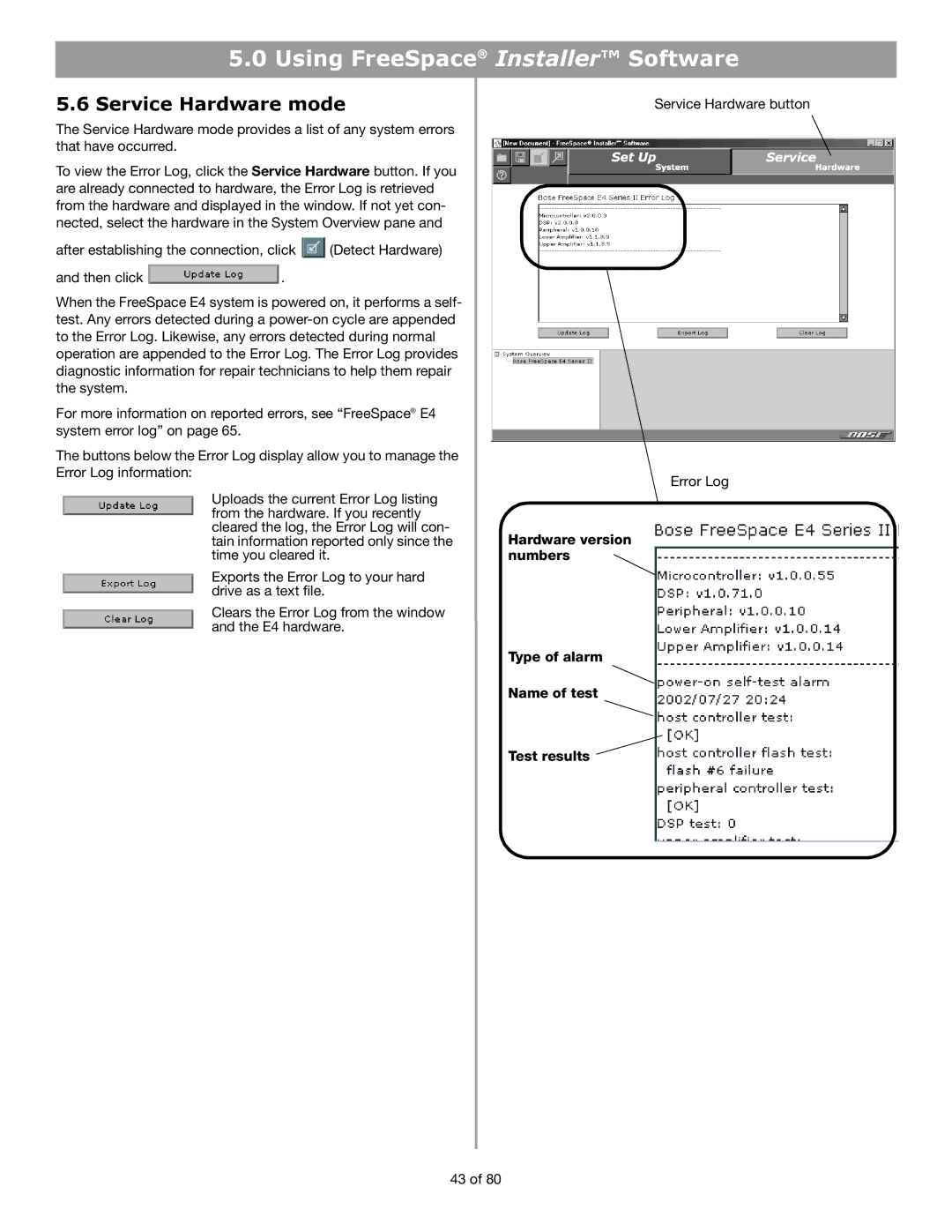 Bose E4 manual Service Hardware mode 