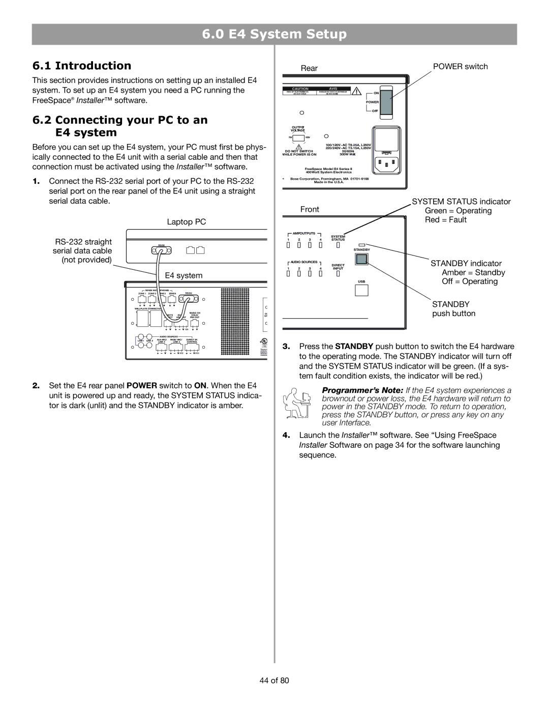 Bose manual Introduction, Connecting your PC to an E4 system 