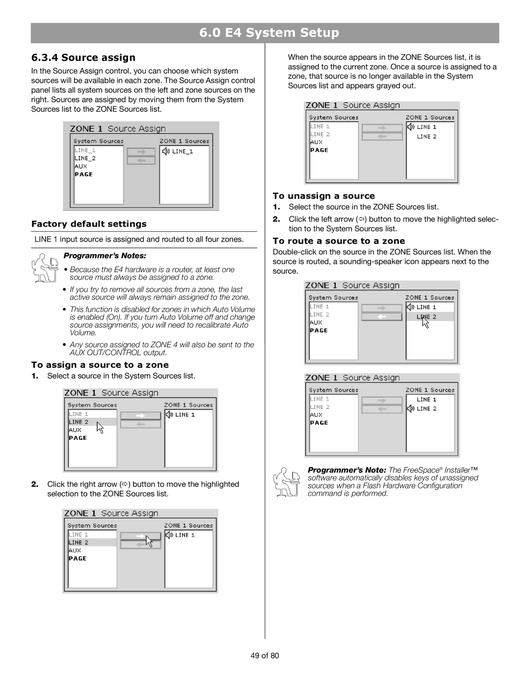 Bose E4 manual Source assign, To assign a source to a zone, To unassign a source, To route a source to a zone 